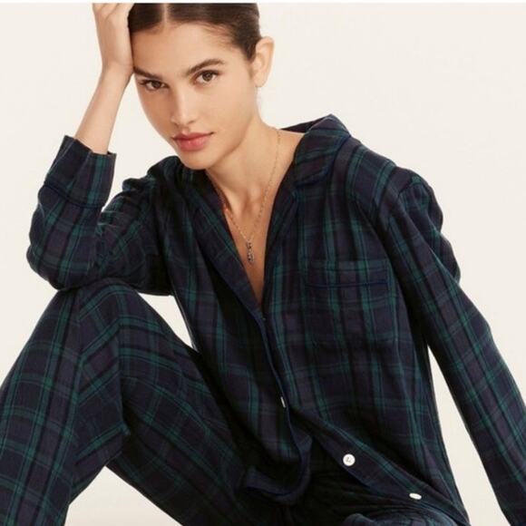J. Crew Flannel Long-Sleeve Pajama Top Black Watch Tartan Size XS - Picture 1 of 6